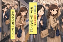 満員電車で折りたたみ傘の雫を落としていた私。目の前の男の子を見たら、次の駅で足早に降りるしかなかった