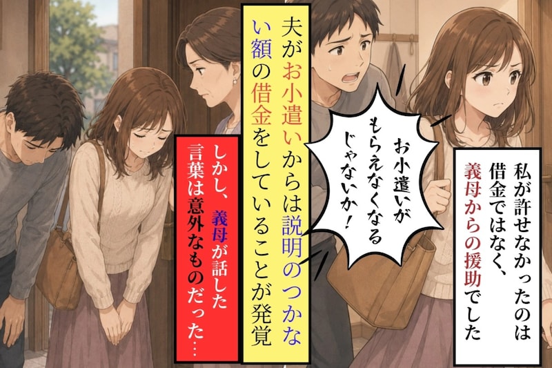 「お小遣いがもらえなくなるじゃないか!」借金を抱えた夫が真っ先に口にした一言→その情けなさに絶句した私は、夫を連れて義母の家へ向かった