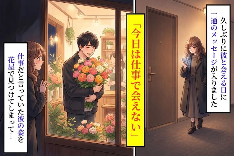 「今日は仕事で会えない」と送ってきた彼→その後花屋にいた彼の手元を見て息をのんだ
