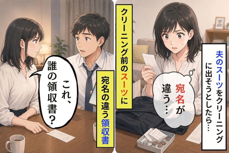 クリーニング前のスーツに残されていた、宛名違いの領収書一枚
