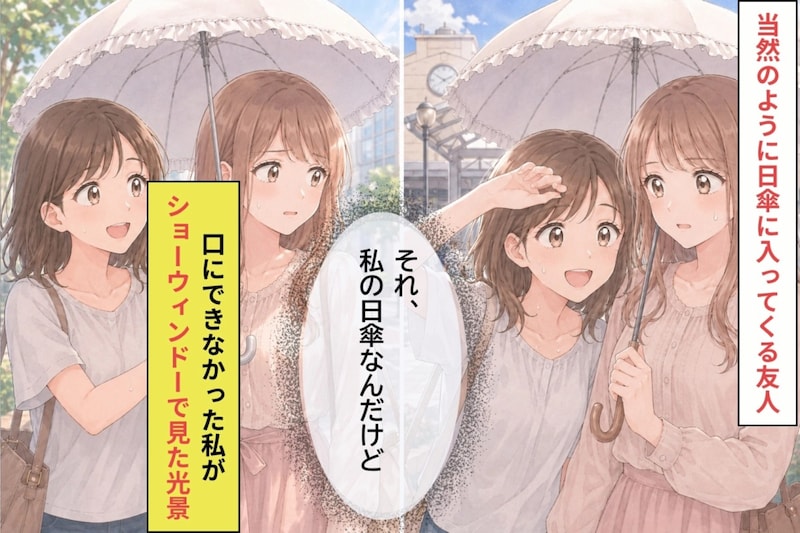 「それ、私の日傘なんだけど」当然のように入ってくる友人→ショーウインドーで見た光景
