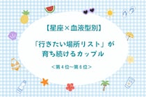 【星座×血液型別】「行きたい場所リスト」が育ち続けるカップルランキング＜第４位〜第６位＞
