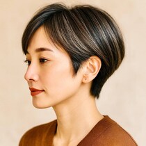 《美容師イチオシ》白髪ぼかしにも最適。暗髪でも“重たく見せない”大人世代の【最旬ショートヘア】