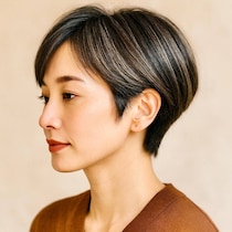 《美容師イチオシ》白髪ぼかしにも最適。暗髪でも“重たく見せない”大人世代の【最旬ショートヘア】