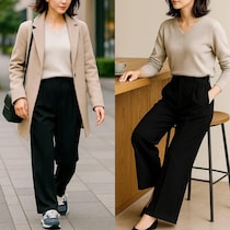 昔のままだと“おば見え”。今冬の「黒パンツ」は【とろみ素材×落ち感シルエット】が正解です