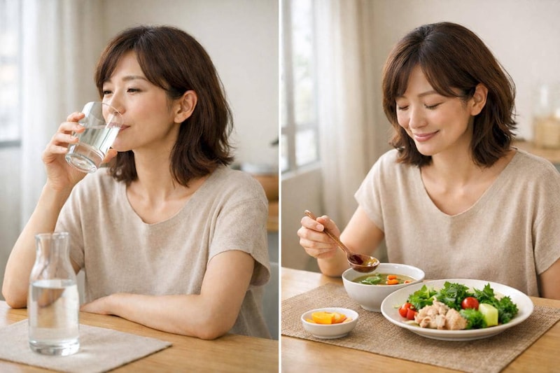 水をこまめに飲む人 vs のどが渇いてから飲む人、むくみにくいのはどっち？
