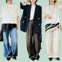 Tシャツ感覚なのに手抜きに見えない。40代コーデが一気にアカ抜ける【ユニクロ：シー】のサテンブラウス