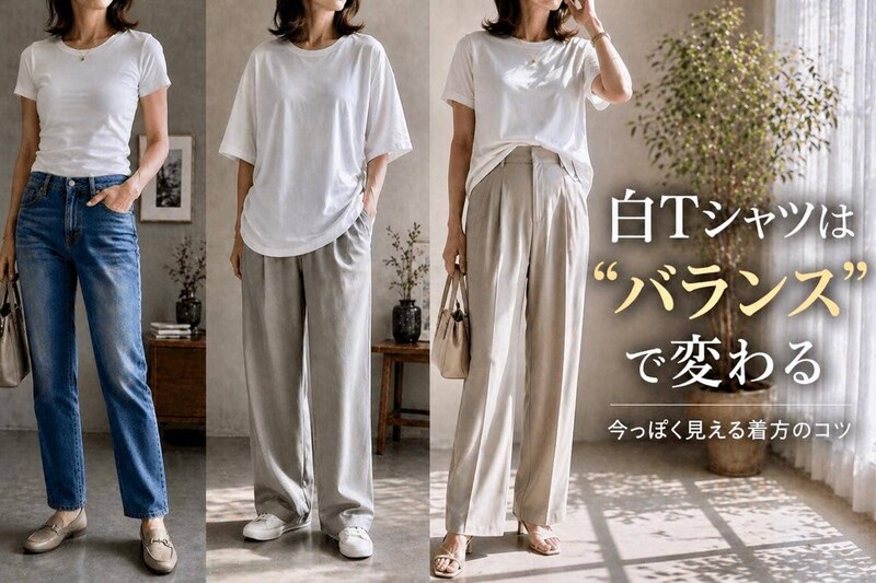 おしゃれのつもりが“おば見え”。なぜかアカ抜けない「白Tシャツ」は“バランス”で変わる