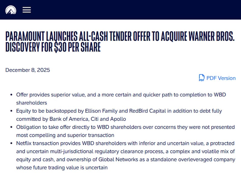 パラマウントのプレスリリース