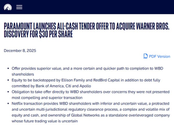 まるで三角関係？Netflixと“婚約発表”したワーナーにパラマウントが求婚　関係を分かりやすく解説