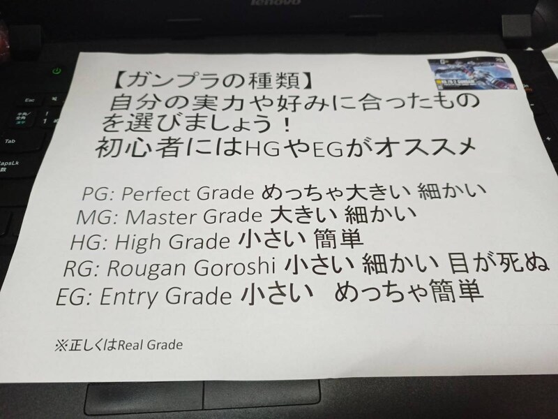 ガンプラの「RG」は“Rougan Goroshi”の略？模型店の店頭POPが「真理をついている」と話題