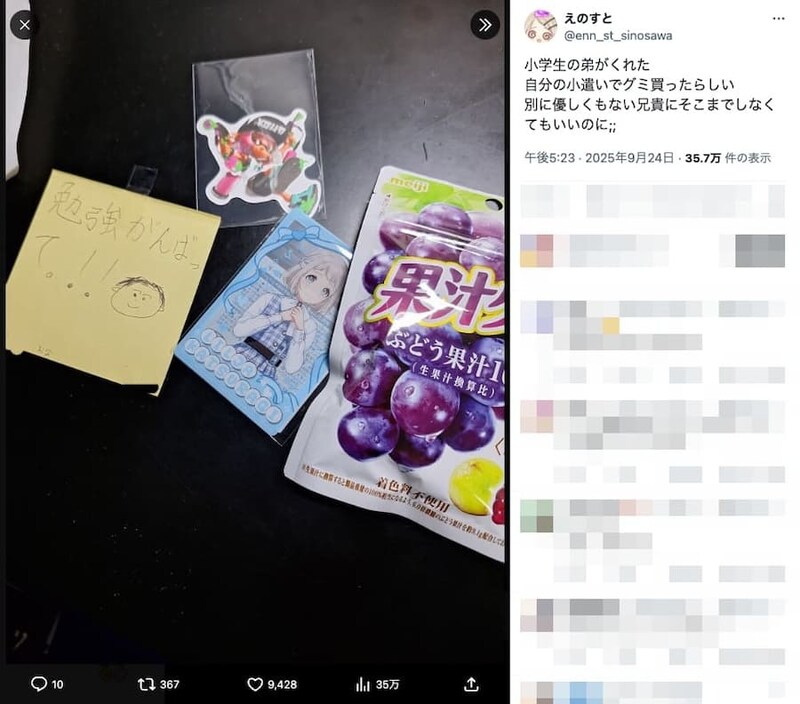 自室の机に置かれていた、弟からのプレゼントと手紙