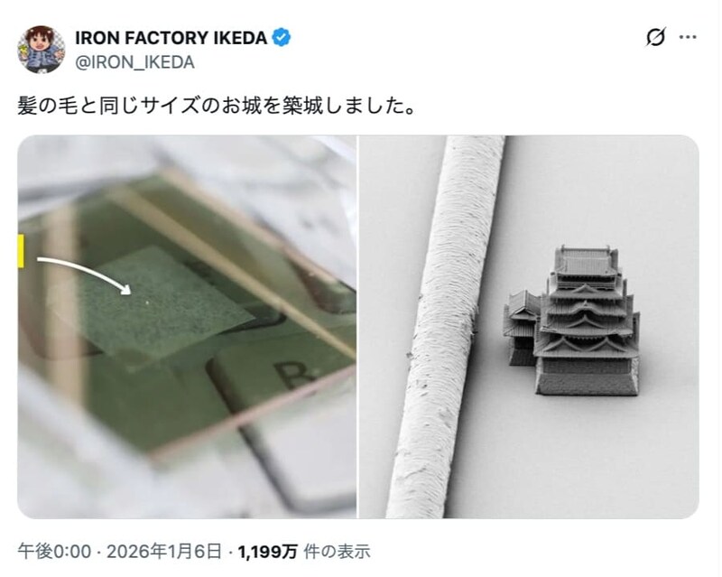 世界最小クラスのお城が現る 髪の毛サイズの「ナノ福山城」に騒然