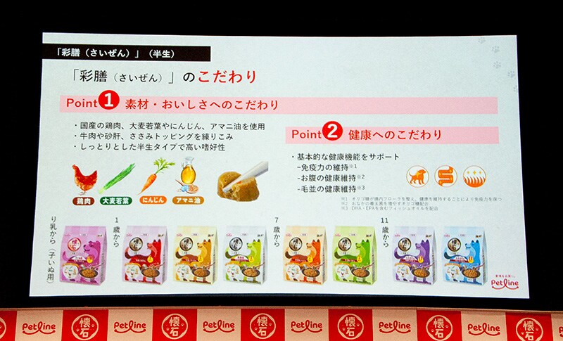 愛犬向けの半生タイプ商品「懐石 彩膳（さいぜん）」では、高い嗜好性を志向