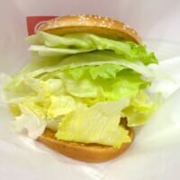 一口目、レタスしか来ない　ドムドム「ほぼレタスバーガー」がとっても緑