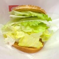 一口目、レタスしか来ない　ドムドム「ほぼレタスバーガー」がとっても緑