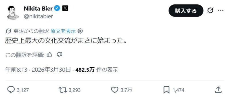 ニキータ・ビア氏の投稿