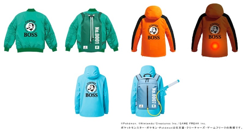 フシギダネ、ヒトカゲ、ゼニガメをモチーフにした全3種のジャンパー