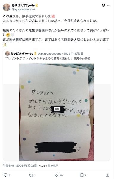 あやぽんずさんの退院報告