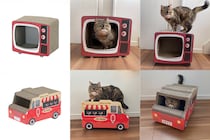 ブラウン管とアイスワゴンに猫はお似合い、遊べて映える爪とぎ2種類