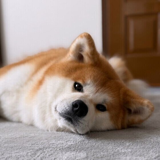 お部屋でくつろぐ秋田犬