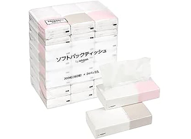 by Amazon ソフトパックティッシュ FSC認証紙 320枚160組(2枚重ね) x 24パック入 ホワイト