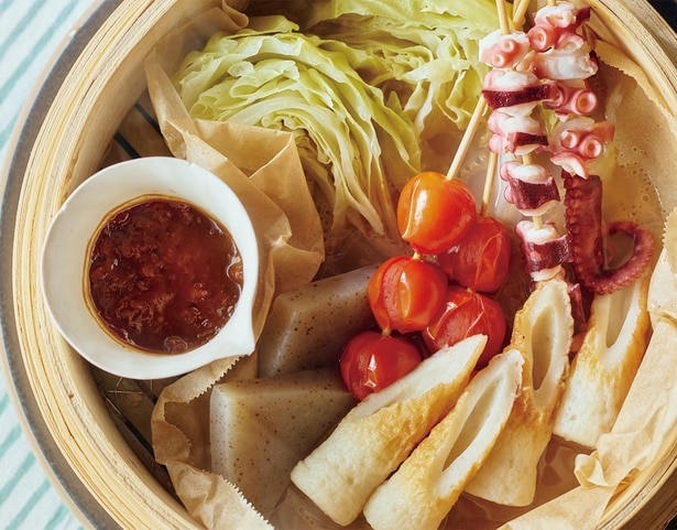せいろで蒸すヘルシー「おでん」。低カロリー低脂質のタコ＆野菜がポイント