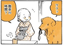 草履くわえておねだり中。おばあちゃんのお散歩を待ちきれないレトリバー