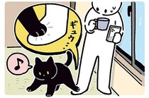 善意のサービス？飼い主の足を踏んでから通り過ぎる黒猫ろん