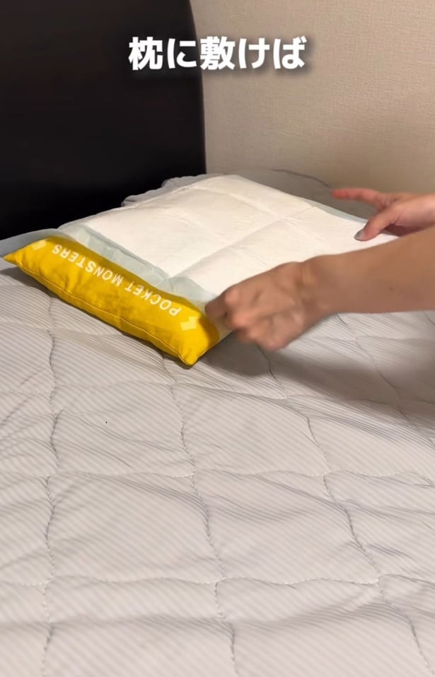 枕にペットシーツを敷く▶胃腸炎や夜の嘔吐に備えれば…（⇒次へ）