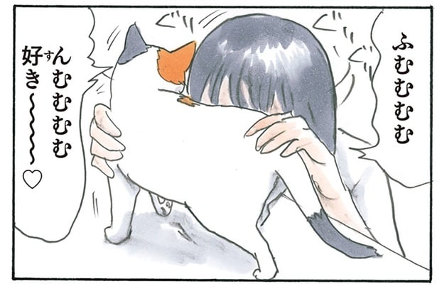 ちょうどいい高さにいる猫をモフモフ。しかし飼い主が忘れていた大事なこと