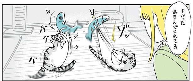 新しいおもちゃで激しく遊んでいる！ 良かった～と思っていたらまさかの展開