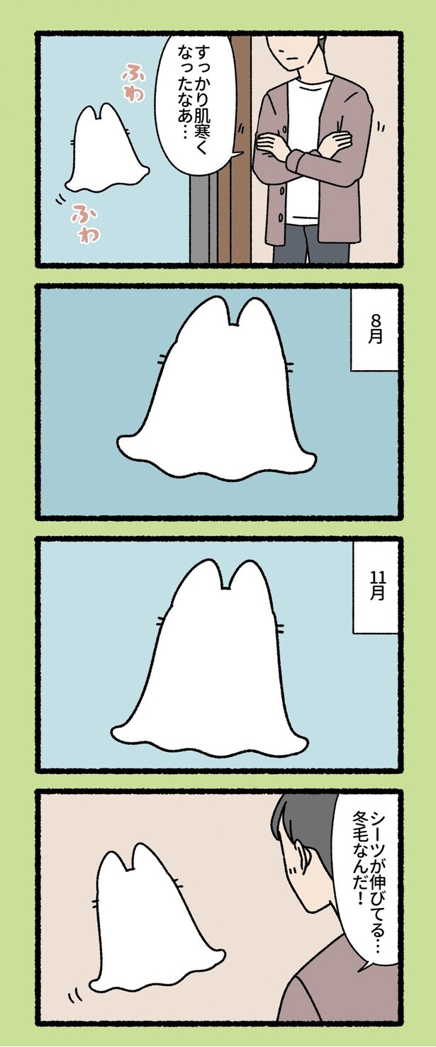 シーツが伸びてる...冬毛なんだ!