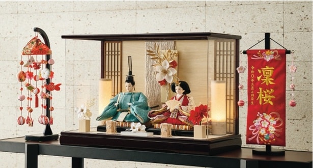 飾り付けできる親王ケース飾り「紅白水引きモダン格子」