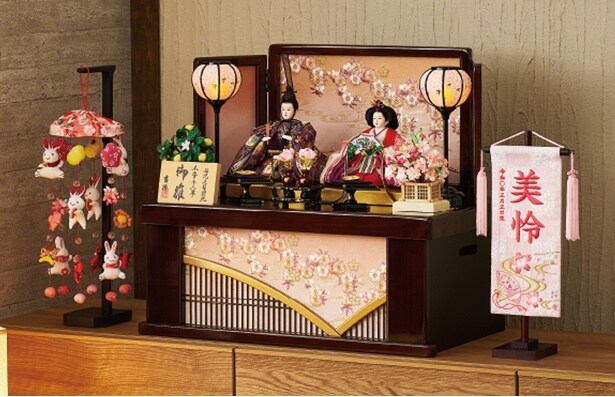 吉徳 親王収納飾り「金縁付格子に桜刺繍」