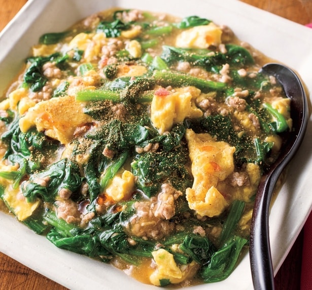 麻婆ほうれん草卵