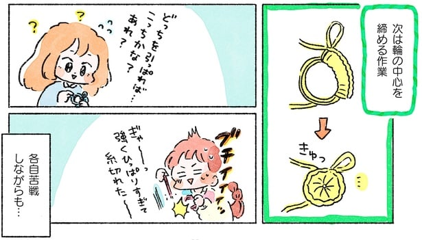 次は輪の中心を締める作業