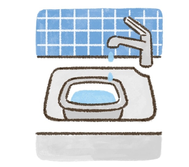 キッチンにお湯を張る