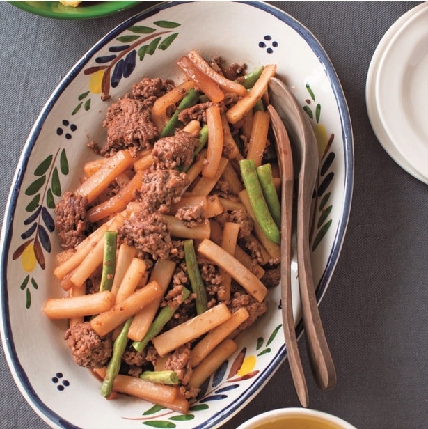 大根×ひき肉でごはんが進む炒めものが完成!<梅塩昆布味&ソース味>