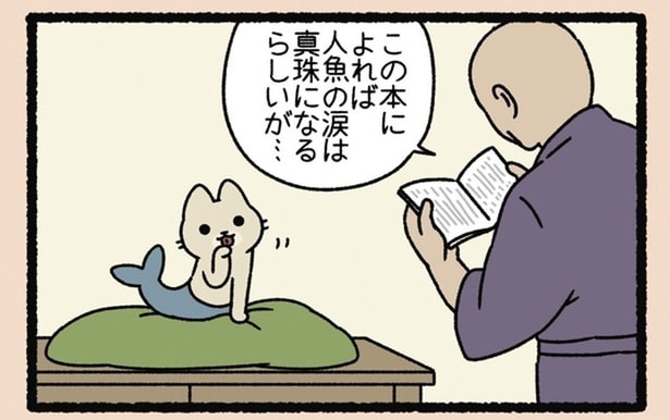 人魚の涙は真珠になるらしい。ねこようかい「にんぎょ」の涙はどうなる?