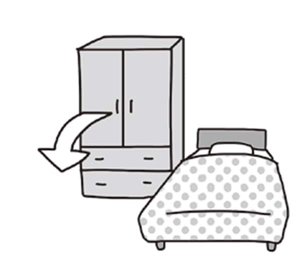 ベッドと家具を並行に置くと倒れても下敷きにならない