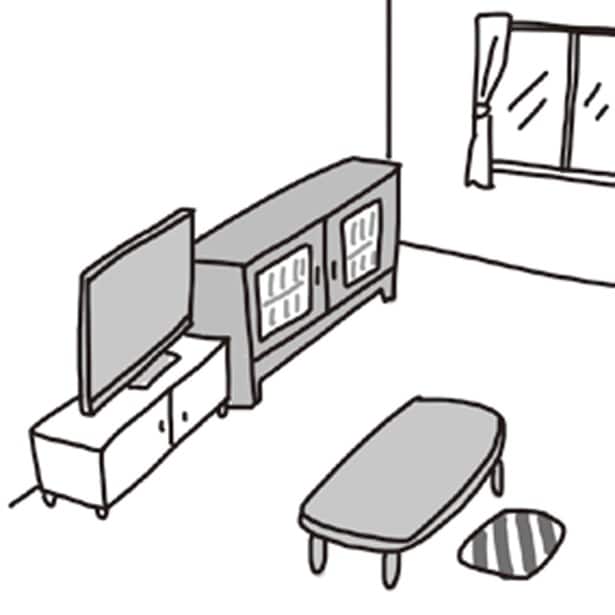 倒れても窓に当たらない位置にテレビや家具を置く