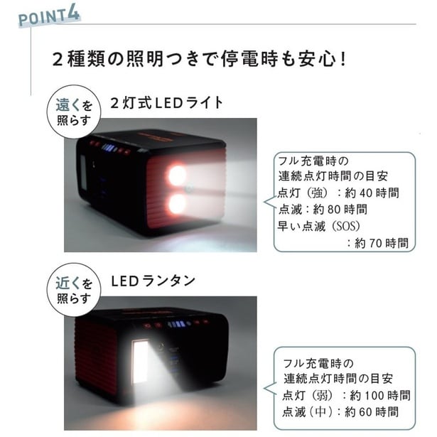 2種類の照明つきで停電時も安心！