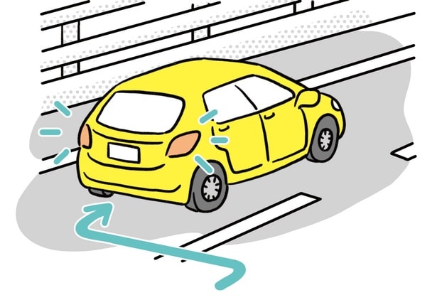 道路の左側に寄せて揺れが収まるまで待つ
