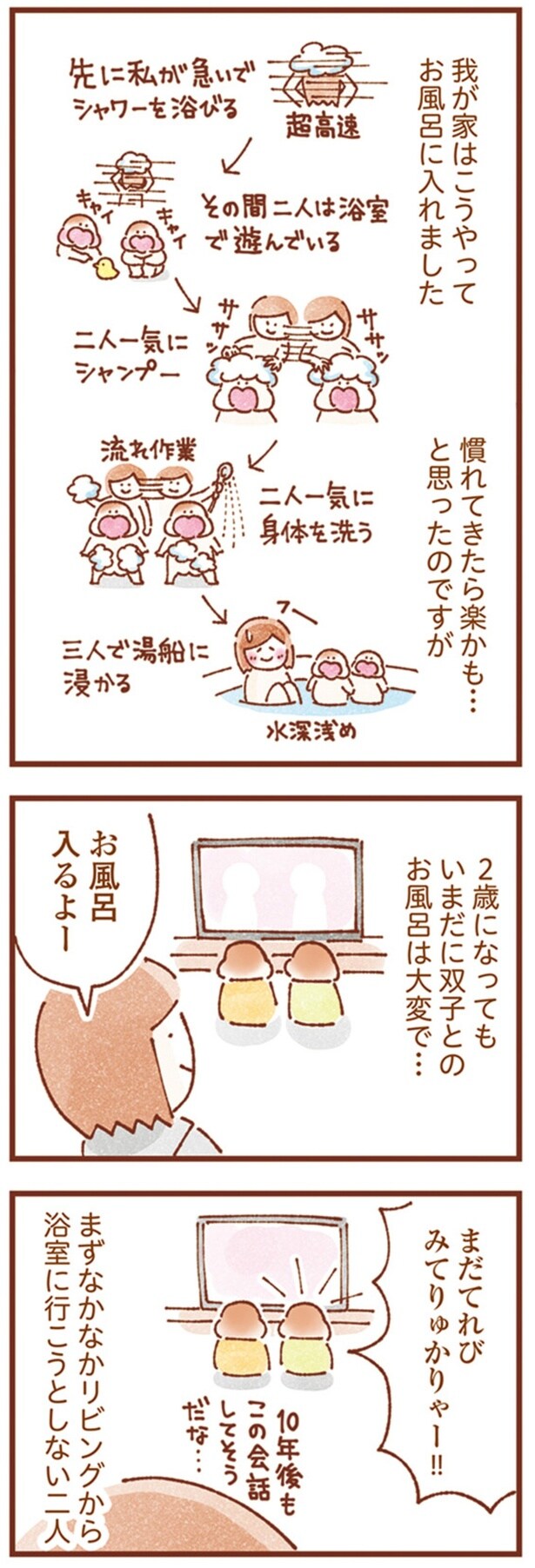 双子とのお風呂は大変で…