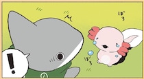 子ザメちゃんが出会った新しいお友だち。涙を流しているのをなんとかしてあげたい！