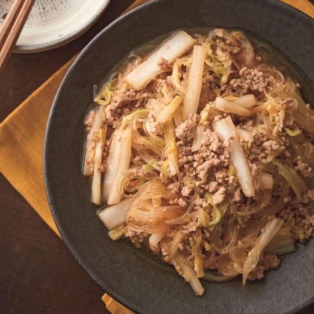 白菜とはるさめにしみたピリ辛味が〇「白菜はるさめ麻婆風」