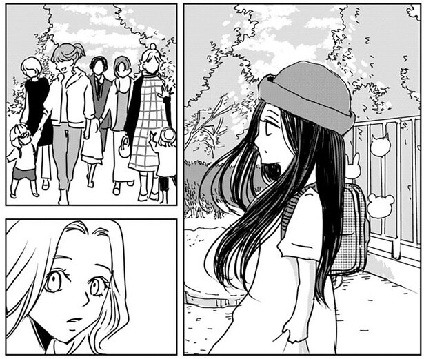 親子を見つめる杏