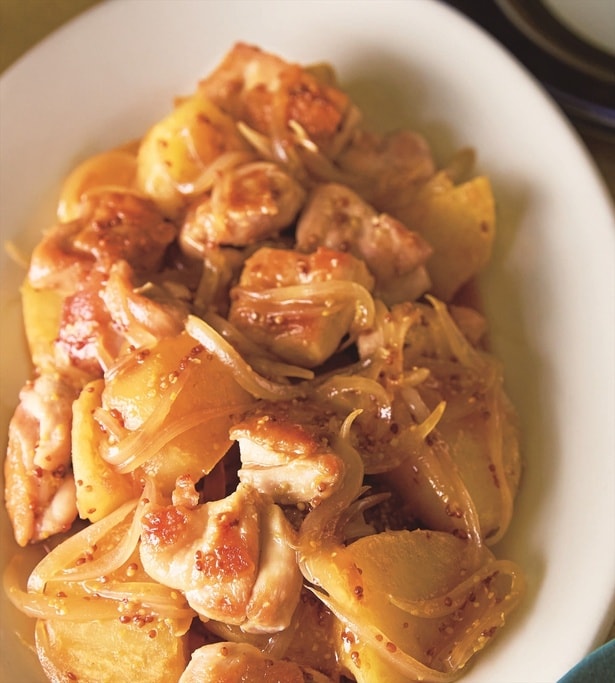 和風の甘辛味に粒マスタードで酸味をプラ「とり肉とじゃがいものマスタードじょうゆ炒め」