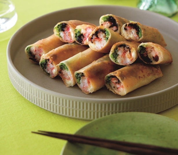 かにかまと豆苗の塩昆布チーズ春巻き